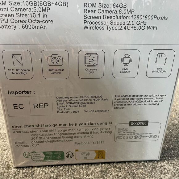 Goodtel G2 10.1" Tablet Red Ram 10GB Front and Rear Camera 6000mAh Battery - Picture 5 of 6